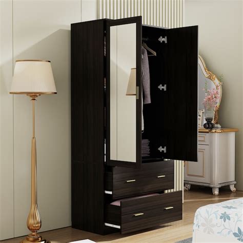 FUFU&GAGA Contemporary Black Wardrobe Closet with 2 